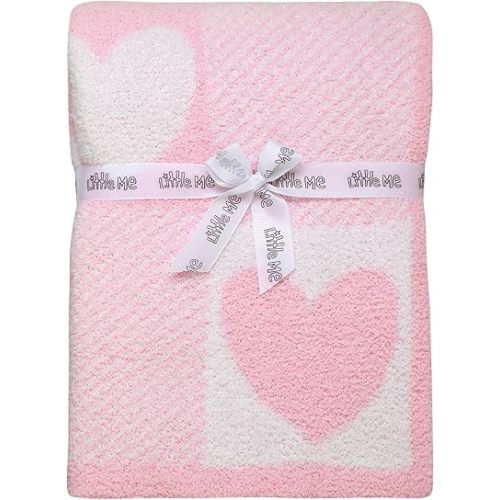 Soft Chenille Jacquard Baby Blanket, Hearts, 30 in. x 40 in., Pink and White Patchwork