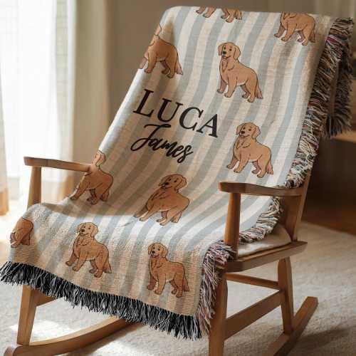 Personalized Golden Retriever Baby Blanket Newborn Name Blanket Golden Retriever Gifts Dog Baby Blanket Golden Retriever Nursery Keepsake
