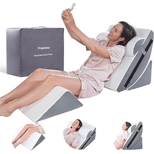4PCS Orthopedic Bed Wedge Pillow Set for After Surgery – Adjustable Memory Foam Body Positioners for Leg, Knee, Back Pain Relief, Elevated Pillows for Adult Sleeping Acid Reflux