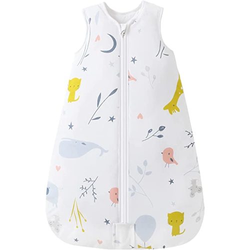 Mosebears Sleep Sack Baby Winter Wearable Blanket with 2-Way Zipper,2.5 TOG Cotton Sleep Sack Unisex (White Animal, 6-12 Months)