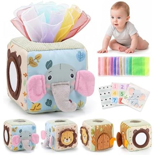 Baby Tissue Box Toy for Babies 6-12 Months - Montessori Sensory Toy