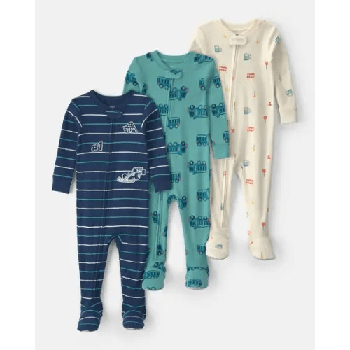 Baby Boy 3-Pack Racecar 100% Cotton 1-Piece Pajama Sets - Green/Blue/Cream | Carter's