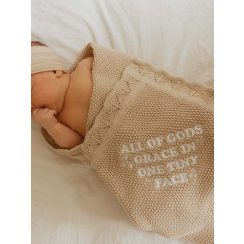 All of Gods Grace in One Tiny Face Tan Knit Blanket – OUR HOUSE ABOVE