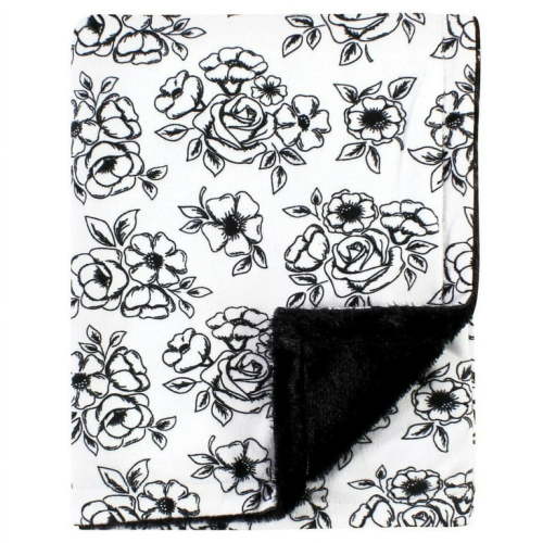Hudson Baby Infant Girl Plush Blanket with Furry Binding and Back, Black Toile, One Size