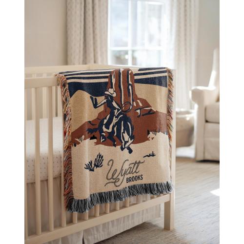 Cowboy Nursery Blanket: Soft Woven Cotton - Personalized Baby Throw