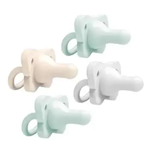 Dr. Brown's HappyPaci 100% Silicone Baby Pacifier, Contoured One-Piece Design, Gray, Green, Ecru, 0-6m, BPA-Free, 4-Pack