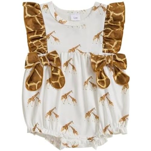 Newborn Baby Girl Zoo Animal Outfit Giraffe Print Ruffle Sleeveless Bubble Romper Infant Bodysuit Cute Summer Clothes