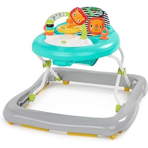 Bright Starts Zig Zag Zebra Baby Walker with Steering Wheel, Lights & Songs, Easy Fold Frame for Storage, Height Adjustable, Ages 6 Months +