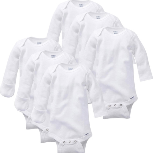 Gerber Long Sleeve Solid Onesies Bodysuit with Mitten Cuffs (6 Pack) - White, 0-3 M