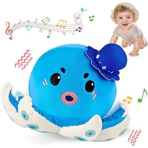 Baby Musical Toy for 6-12 Months, Rechargeable Crawling Octopus Plush with 40 Songs & Voice Recording – Interactive Tummy Time Toy, Soft Sensory Toy for Toddlers 1-3, Baby Gifts for 1 Year Old