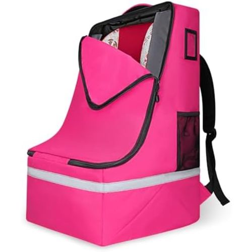 Car Seat Travel Bag for Airplane,Infant Seat Travel Bag with Shoulder Strap,Padded Car Seats Backpack with Reflective Stripes,Large Carseat Carrier Bag Travel Car Seat Cover,Pink