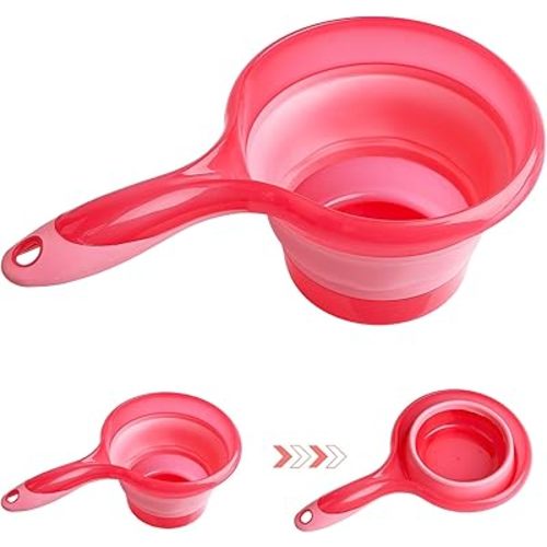 AUEAR, Folding Water Ladle Collapsible Spoon Scoop Cup for Kitchen Ladles Bathroom Washing Pink