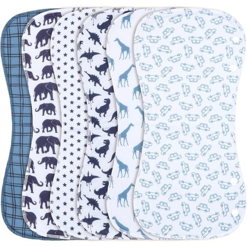 2-in-1 Burp Cloths and Baby Bibs - 6 Pack Large Super Absorbent Soft Cotton Burping Cloths for Spit Up, 3 Layers Thick Baby Burp Rags for Girls & Boys