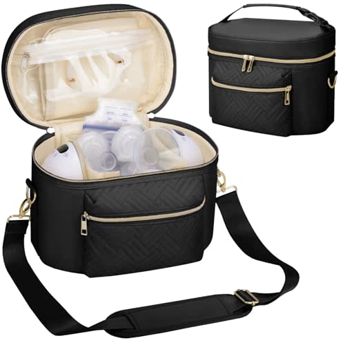 GDNasist Wearable Breast Pump Bag Compatible with Willow/Elvie/Medela/Momcozy, Portable Pumps Carrying Case for Nursing & Working Moms, Pumping Bag with Shoulder Strap, Black