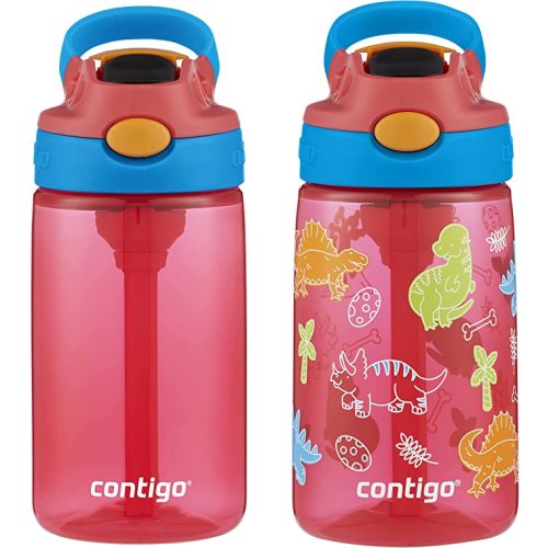 Contigo Aubrey Kids Water Bottle, 2-Pack, 14oz, Watermelon & Dinos, Spill-Proof Lid, Dishwasher Safe, BPA Free, Red and Blue | Kids, Cleanable, with Silicone Straw, Spill-Proof Lid, 2-Pack, Dishwasher-Safe