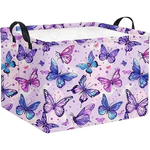 HIYAGON Rectangular Butterfly Basket Baby Storage Basket Storage Bin Organizer Box Room Decor(Purple Butterfly)