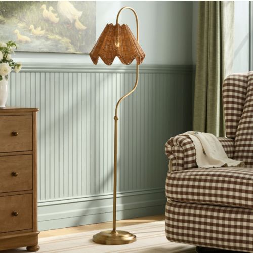 Chris Loves Julia Ruffle Rattan Floor Lamp (60")