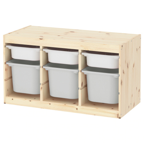 IKEA TROFAST - Storage combination with boxes - Light white stained pine white, gray, 37x17 3/8x20 1/2
