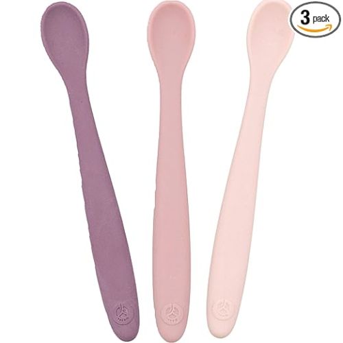 WeeSprout Silicone Baby Spoons - First Stage Infant Feeding Utensils With Soft-Tip, Bendable Kitchenware for Parent & Self-Feeding, Ultra-Durable, Dishwasher Safe, Travel Case, Set of 3