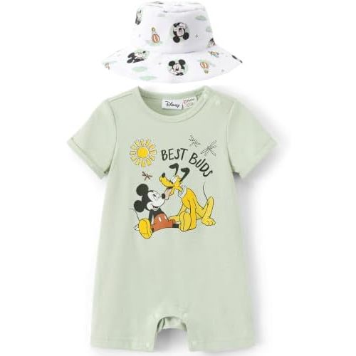 Disney Baby Boy's 2-Piece Romper and Sun Hat Outfit Set Newborn to Infant