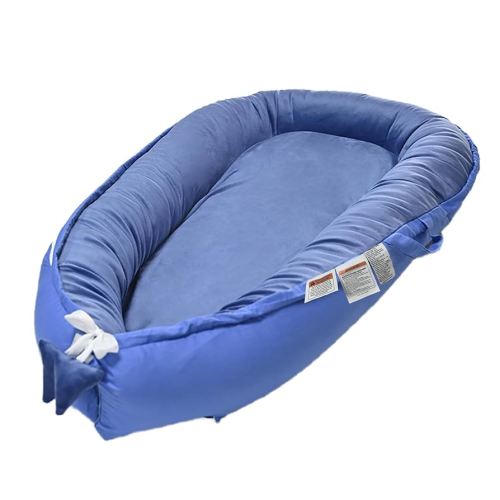 Baby Nest Lounger, Newborn Lounger for 0-24 Months, 100% Cotton Soft Adjustable Infant Lounger Baby Floor Seat for Travel, Co Sleeper for Girls Boys in Bed(Blue)