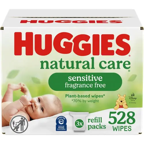 Huggies Natural Care Sensitive Baby Wipes, Unscented, Hypoallergenic, 99% Purified Water, 3 Refill Packs (528 Wipes Total)