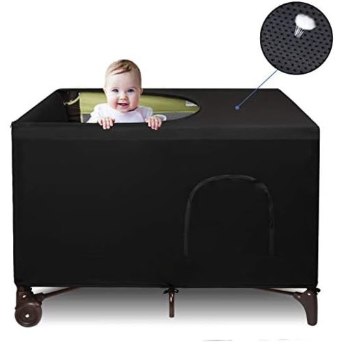 Dofilachy Blackout Cover for Pack N Play - Crib Blackout Cover Tent - Canopy Cover - Breathable Travel Crib Tent - Portable Stretchy Blackout Tent (Black)