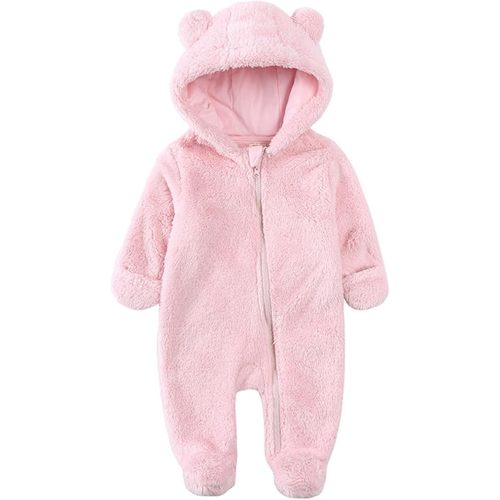 Infant Baby Fleece Jumpsuits Newborn Plush Bear Ear Sleepwear Hooded Romper Zipper Long Sleeve Bodysuit Footies