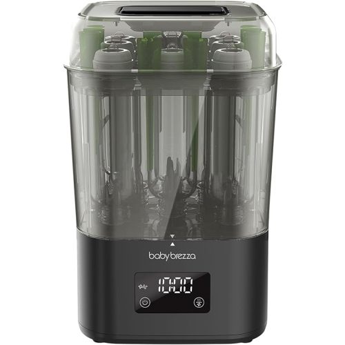 Baby Brezza 10 Minute SuperQuick Bottle Sterilizer + Dryer - Large 8 Bottle Capacity - Steam Sanitization – Universal Fit for All Bottles: Plastic + Glass + Pacifiers + Breast Pump Parts, Matte Black