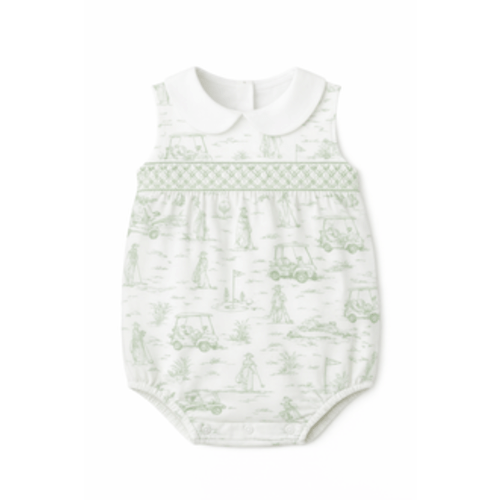 Fairway Toile | Smocked Sleeveless Bubble (Green) – Baby Dunn
