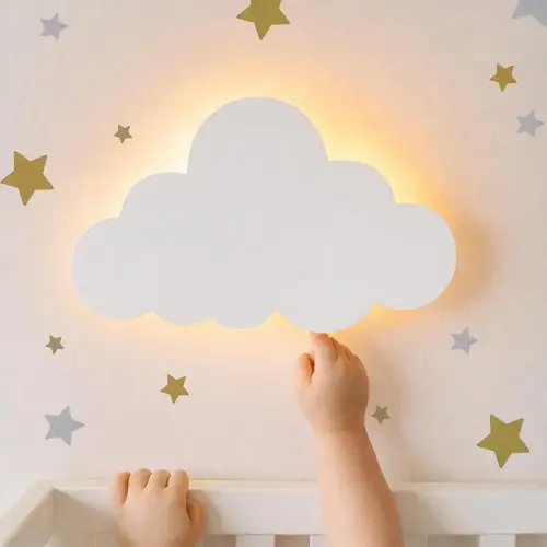 Nursery Night Light – Dimmable Cloud Wall Light for Kids and Baby Room Decor – Rechargeable LED Light with Touch Control for Bedtime Routines (Star Decals Included)