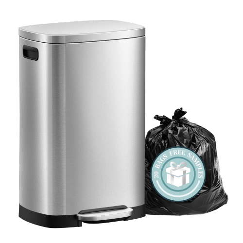 KSSKSS 13 Gallon Trash Can with Lid, Stainless Steel Silver