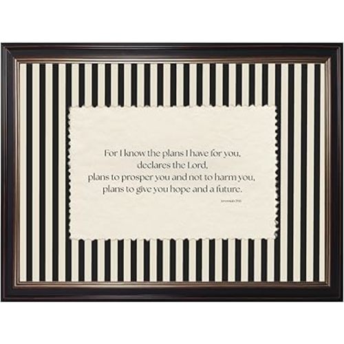 Black Framed Striped Bible Verse Wall Art Jeremiah 2911 Christian Scripture Canvas Poster Prints Vintage Farmhouse Faith Quote Painting Love Joy Peace Picture Artwork for Home Decor 12x16inch