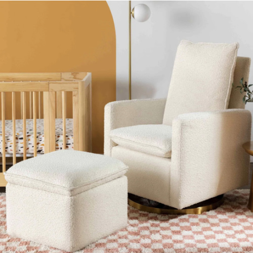 Cali Pillowback Swivel Glider - Ivory Boucle with Gold Base
