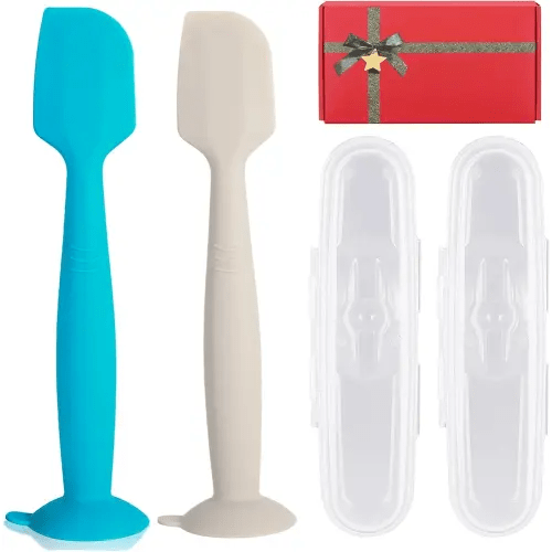Baby Diaper Cream Spatula with Case,2 Large Diaper Spatula with 2 Case 1 Gift Box,Soft Butt Paste Spatula Baby Butt Spatula,Diaper Cream Applicator Diaper Rash Spatula Blue Beige