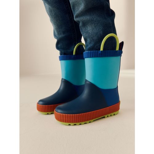 Blue Colour Block Handle Pull On Wellies - US Size 9