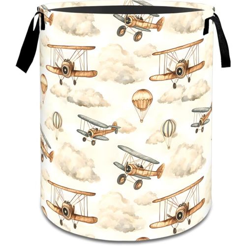 MIEPOS Vintage Airplane Laundry Basket,Dirty Clothes Hamper,Retro Plane and Cloud Storage Bin,Aviation Lovers Gifts,Waterproof Oxford Cloth Baskets for Bathroom,Bedroom,Home Decoration(19.7" x 15.7")