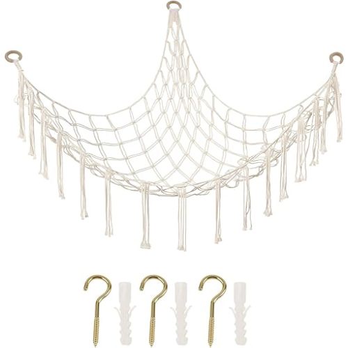 Stuffed Animal Storage Hammock Large Toy Storage Net Stuff Animal Hanging Organizer Holder for Plush Plushie Included Anchors & Hooks Teddy Bear Storage Boho Room Decor