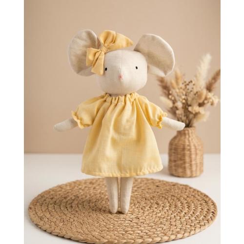Handmade Yellow Mouse Doll: Linen-Cotton Keepsake, Nursery Decor