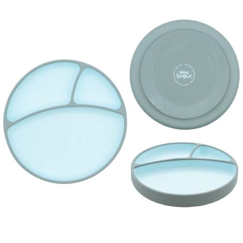 WeeSprout | Two-Tone Baby Plate with Suction Cup | Sectioned Divided Dish for Kids
