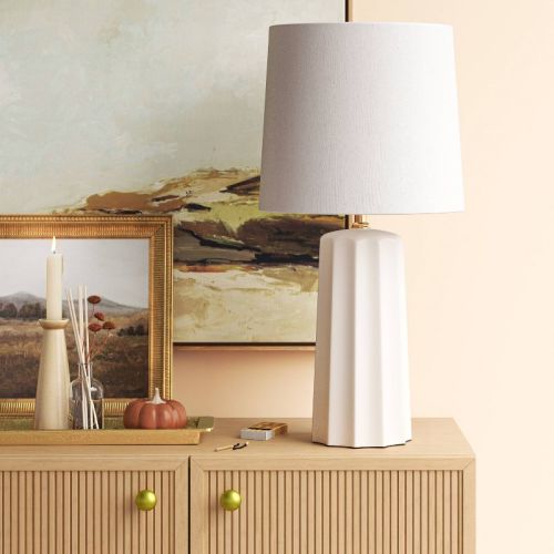 24.75"x13" Ribbed Ceramic Table Lamp Cream - Threshold™: Bedside, Nightstand, No Assembly Required