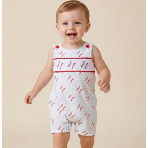 BASEBALL APPLIQUE GINGHAM JONJON - 12mo