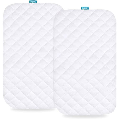 Waterproof Bassinet Mattress Pad Cover, White, 2 Pack, 36"x18" | Ultra Soft Viscose Surface, Fit for Standard Cradle Bassinet Mattress