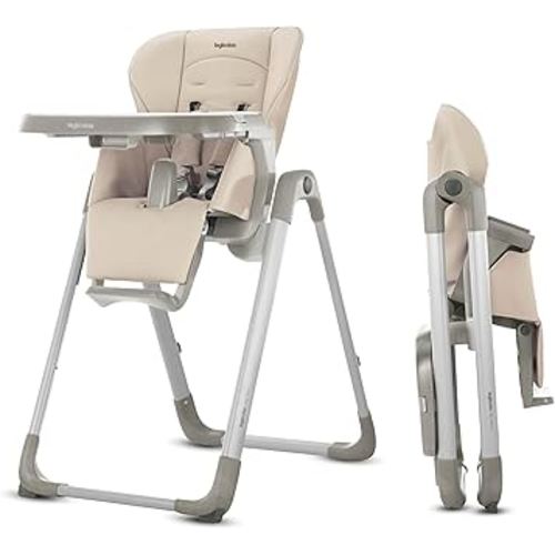 Inglesina My time Highchair, Butter - Adjustable High Chair for Babies & Toddlers, 4 Height & 3 Recline Settings, Collapsible, Tool-Free Assembly, BPA Free, Removable Tray for Easy Cleaning