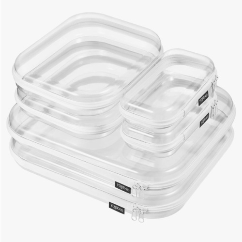 6 Pack Clear Hard Shell Zipper Case (2 Small, 2 Medium, 2 Large), See-Through Hard Plastic Organizer Pouches with Zipper for Travel, Toiletries, Makeup, Electronics & Pencils - Crush-Resistant Storage