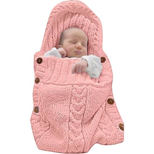 XMWEALTHY Swaddle Blankets for Newborn Baby Wrap Warm Knit Sleeping Bag Stroller Receiving Blankets Baby Girls Boys Dusty Rose 0-6 Month