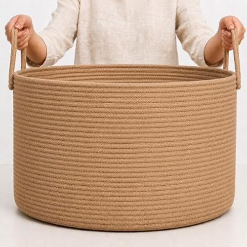 OrganiHaus Round Toy Basket & Blanket Basket, Cotton Rope 20x13"