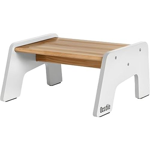 OCODILE 1-Step Wooden Step Stool for Toddlers | Kids Step Stool for Bathroom Sink, Kitchen, and Potty Training | Non-Slip Stool for Toilet Independence | Wooden Step for Children Ages 2+ White