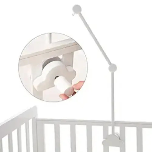 OESSUF Baby Crib Mobile Arm, 24 Inch Wood Hanger, White Cloud Design, Nursery Mobile Holder for Cot Bed (White)