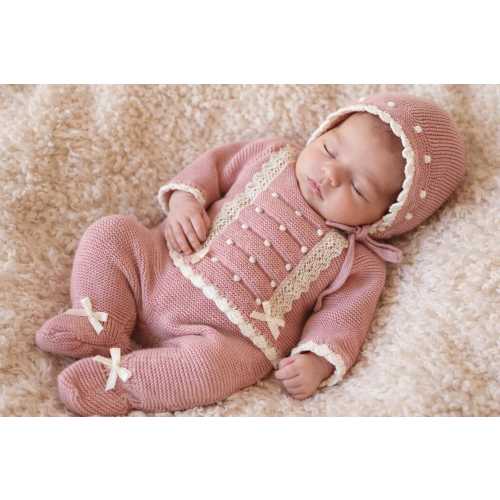 Girl knitted newborn spanish knit set dungarees first wear baby knit clothing Hospital Going home outfit footie pregnant knit suit